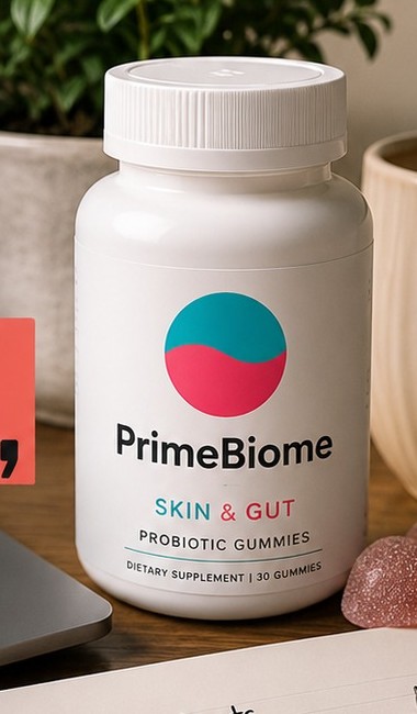 PrimeBiome Skin & Gut Probiotic Gummies bottle, 30 gummies